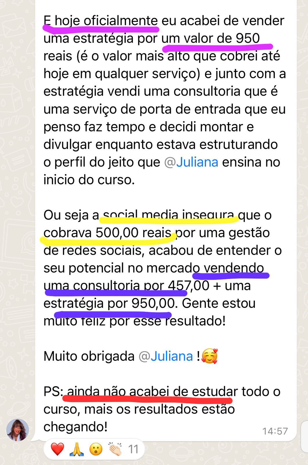 Depoimento — venda de estratégia R$ 950
